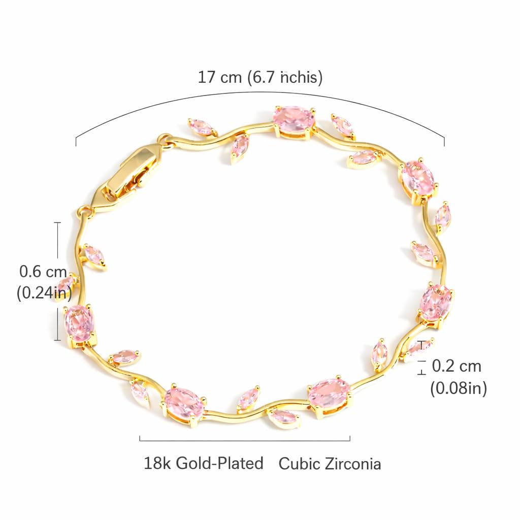 JIMOR Trendy Tulip Bracelet for Women | Gold Plated Pink Crystal Floral Bracelet | Elegant Minimalist Jewelry | Adjustable Chain Bracelet Gift for Girls Women | Stylish Party Daily Wear Accessory