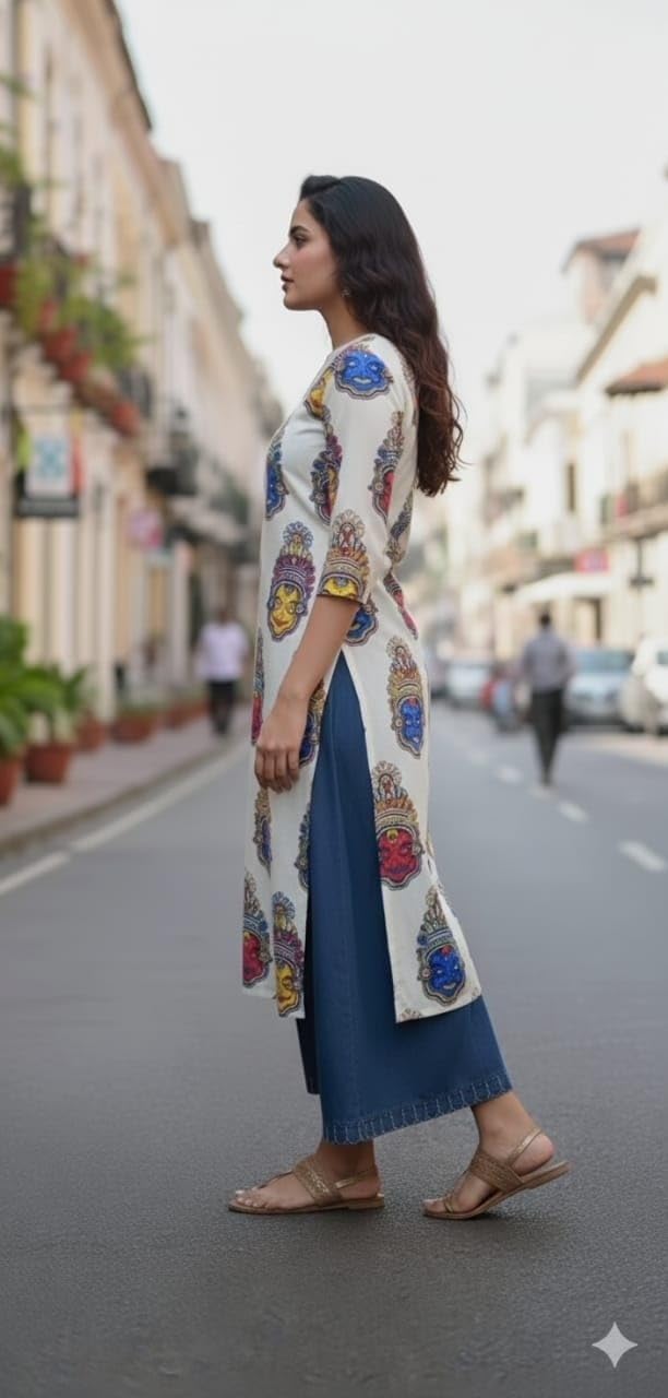 MS VHCK ENTERPRISE Women Printed, Tribal, Kalamkari, Abstract Khadi Cotton Kurti. (in, Alpha, 2XL, Slim Girls, Multicolor)