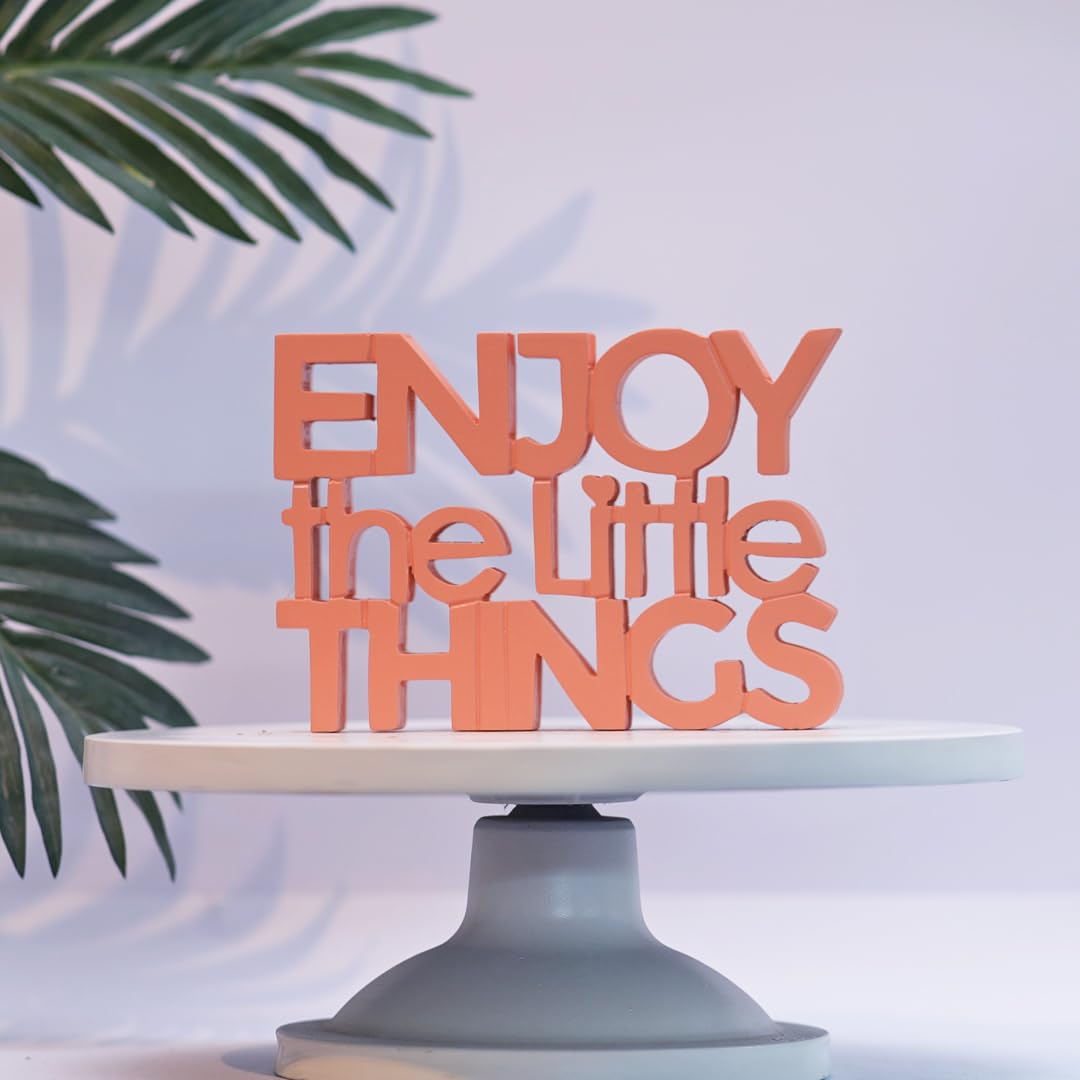 NUKKAD TALES Enjoy The Little Things - Pink Table Decor: Perfect for Home, Office, Desk, or Shelf. Quirky Room Decoration Showpiece for Birthday, Corporate Gifts, and Inspiring Wall Decor.