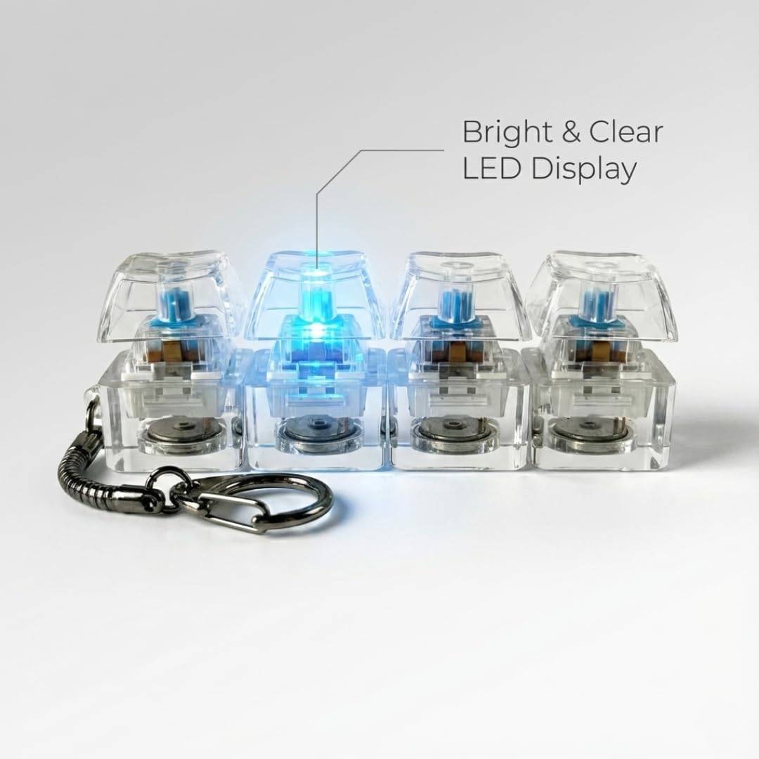 Mechanical Keyboard Switch Fidget Keychain with LED Glow for Stress Relief, Clicky Desk Toy for Adults, Portable EDC Keyring Accessory for Office, Travel & Daily Use