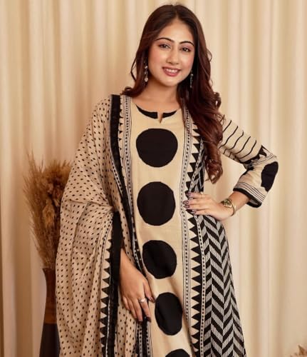 Klosia Women Printed Straight Kurta and Pant Set with Dupatta | Printed Kurta Set | Cotton Kurta Set | Women Kurta Sets | Summer Suit | (in, Alpha, 2XL, Standard, Black)