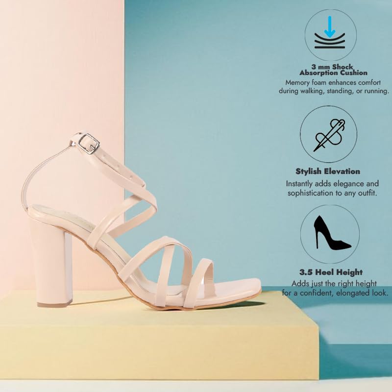 FAUSTO FST FSWC-20002 BEIGE-40 Women Beige Open Toe Quilted Block Heel High Ankle Adjustable Backstrap Slipper Sandals | Soft Padded Insole | Western Outfit Gladiator Sandals (7 UK)
