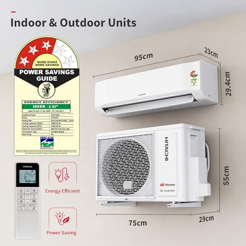 Hitachi 1.5 Ton 3 Star, New Star rated, Inverter Split AC(Copper, Smart View Display, 4 Way Swing,RAS.D318PCD2BS1, White)