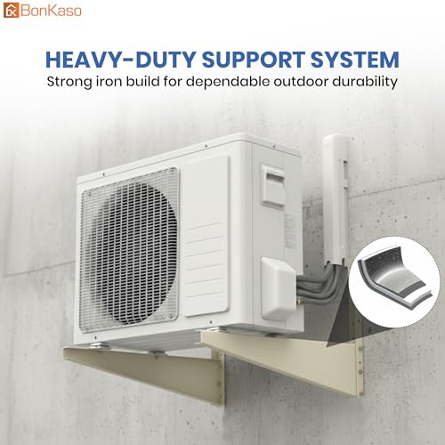 BonKaso Heavy Duty AC Stand for Outdoor Unit | Mild Steel Rust Proof Wall Mount Bracket with Powder Coated Finish | Supports Up to 200kg | AC Outdoor Unit Stand with Fasteners | Pack of 1