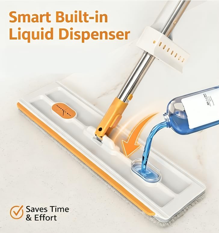JAPERO Flat Mop for Floor Cleaning with 3 Refill Pads, Microfibre Mop for Home with 360° Swivel Head, Hands-Free Slider Squeeze, Bucket-Less Design, Wet & Dry Floor Cleaning Mop