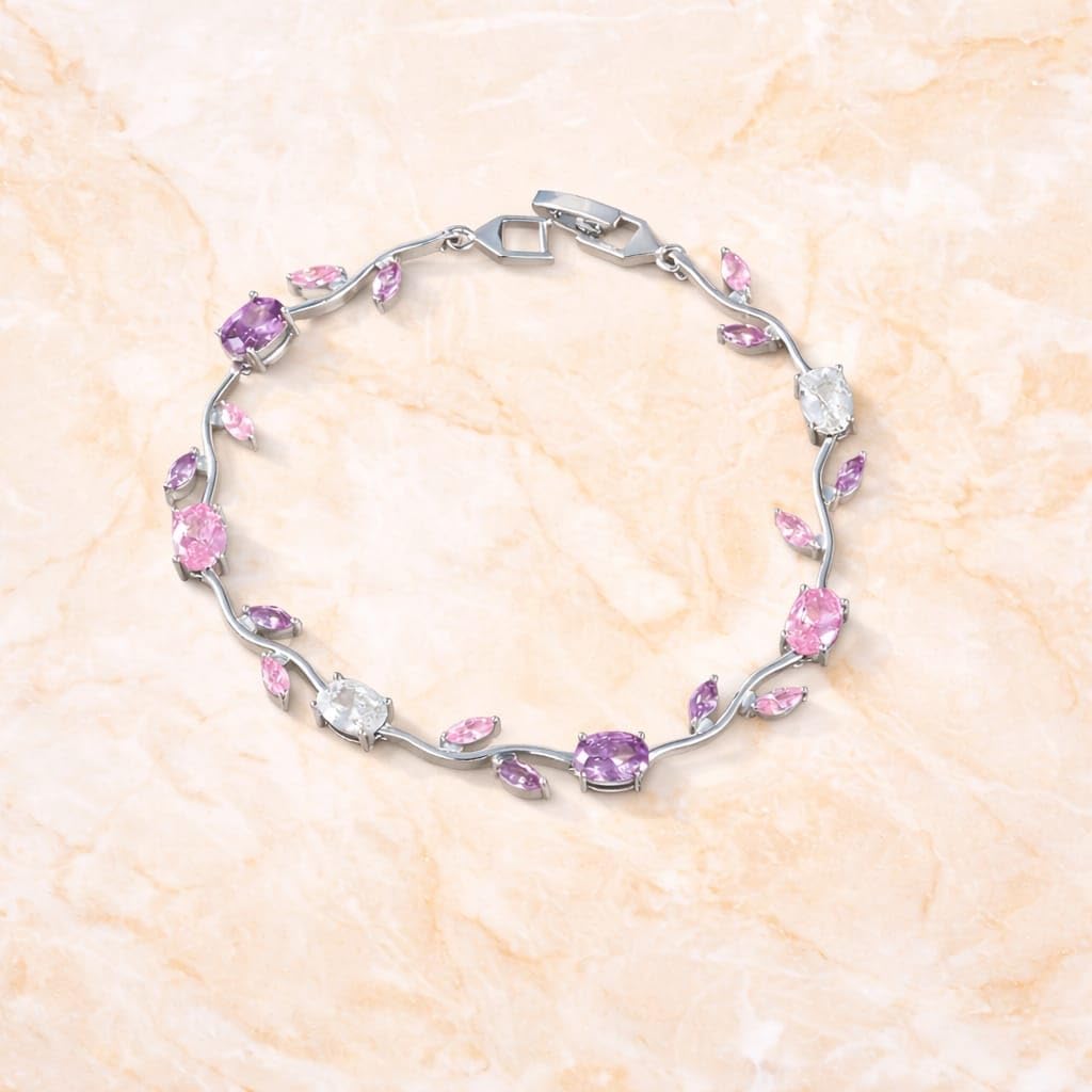Tulips Bracelet for Women | Floral Charm Adjustable Gold Plated Bracelet for Girls (silver)
