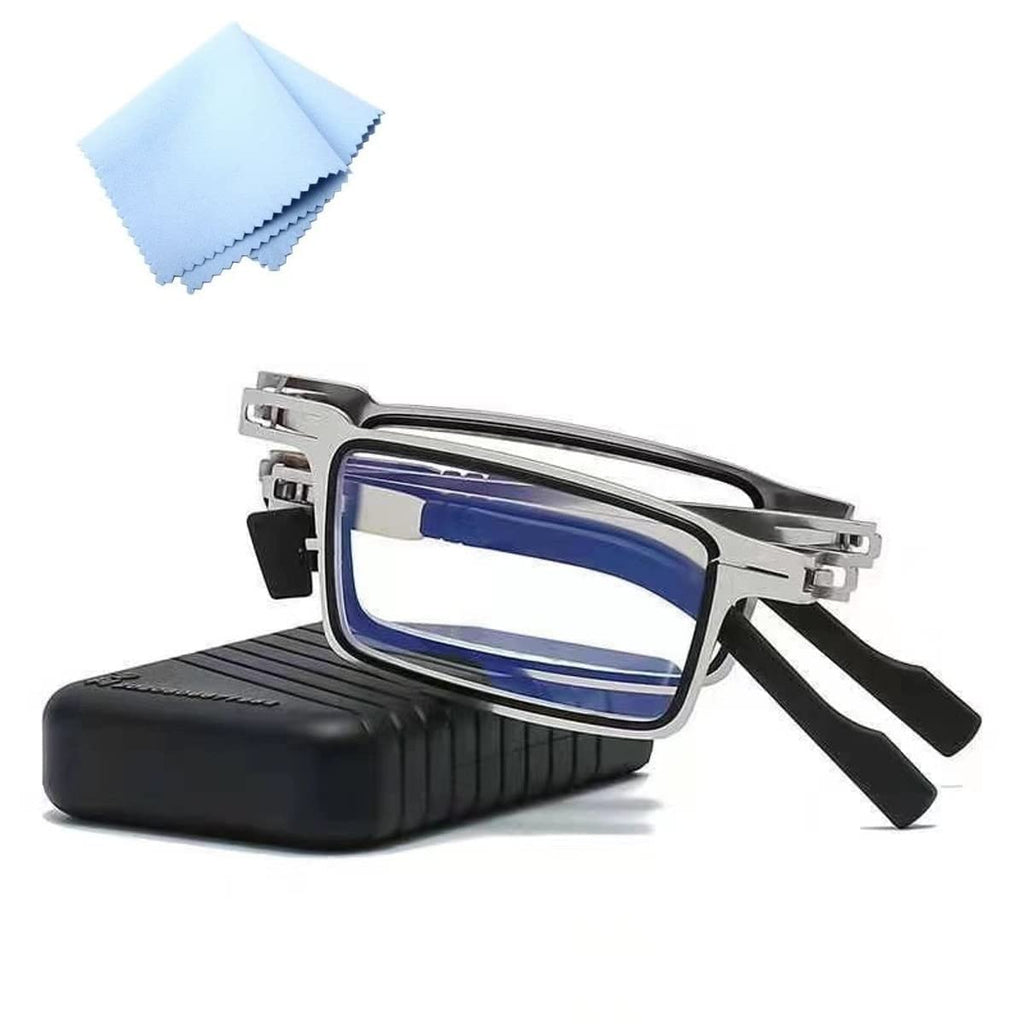 Nathgra Unbreakable Evolved Folding Reading Glasses For Women Men Blue Light Blocking Anti UV Eyestrain Foldable Portable Compact Readers with Flat Hard Case Pocket Computer glasses (1.0 x)