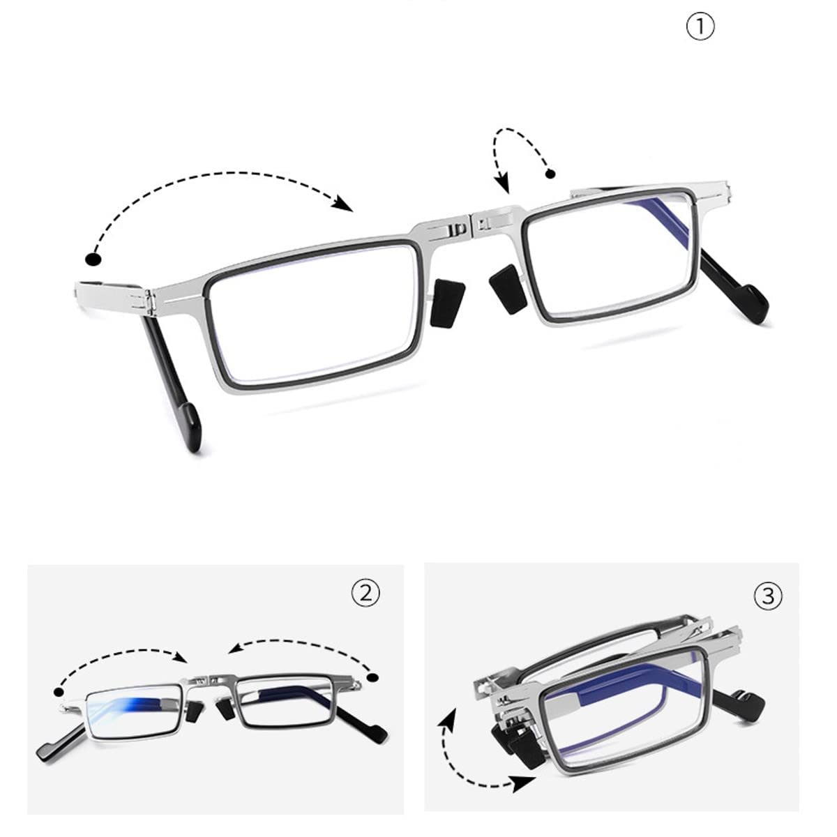 Nathgra Unbreakable Evolved Folding Reading Glasses For Women Men Blue Light Blocking Anti UV Eyestrain Foldable Portable Compact Readers with Flat Hard Case Pocket Computer glasses (1.0 x)