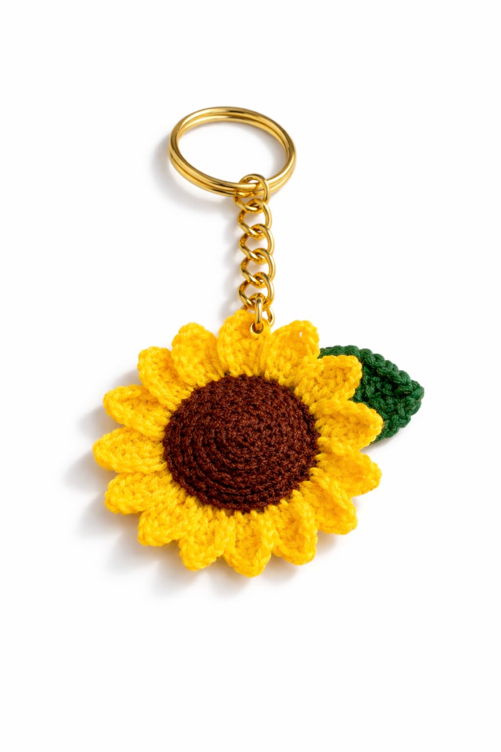 VARIQ Handmade Crochet Sunflower Keychain for Women & Girls, Cute Yellow Flower Key Ring Charm, Soft Yarn Knitted Gift, Bag Charm, Car Key Holder, Aesthetic Handmade Floral Accessory