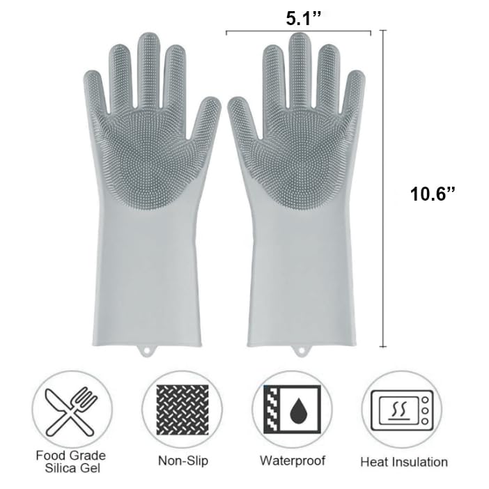XJ LIVING Magic Silicone Dishwashing Gloves for Kitchen Cleaning, Reusable Silicone Hand Gloves for Dish Wash, Car Wash, Bathroom Cleaning & Pet Grooming (Multicolour, 1 Pair)