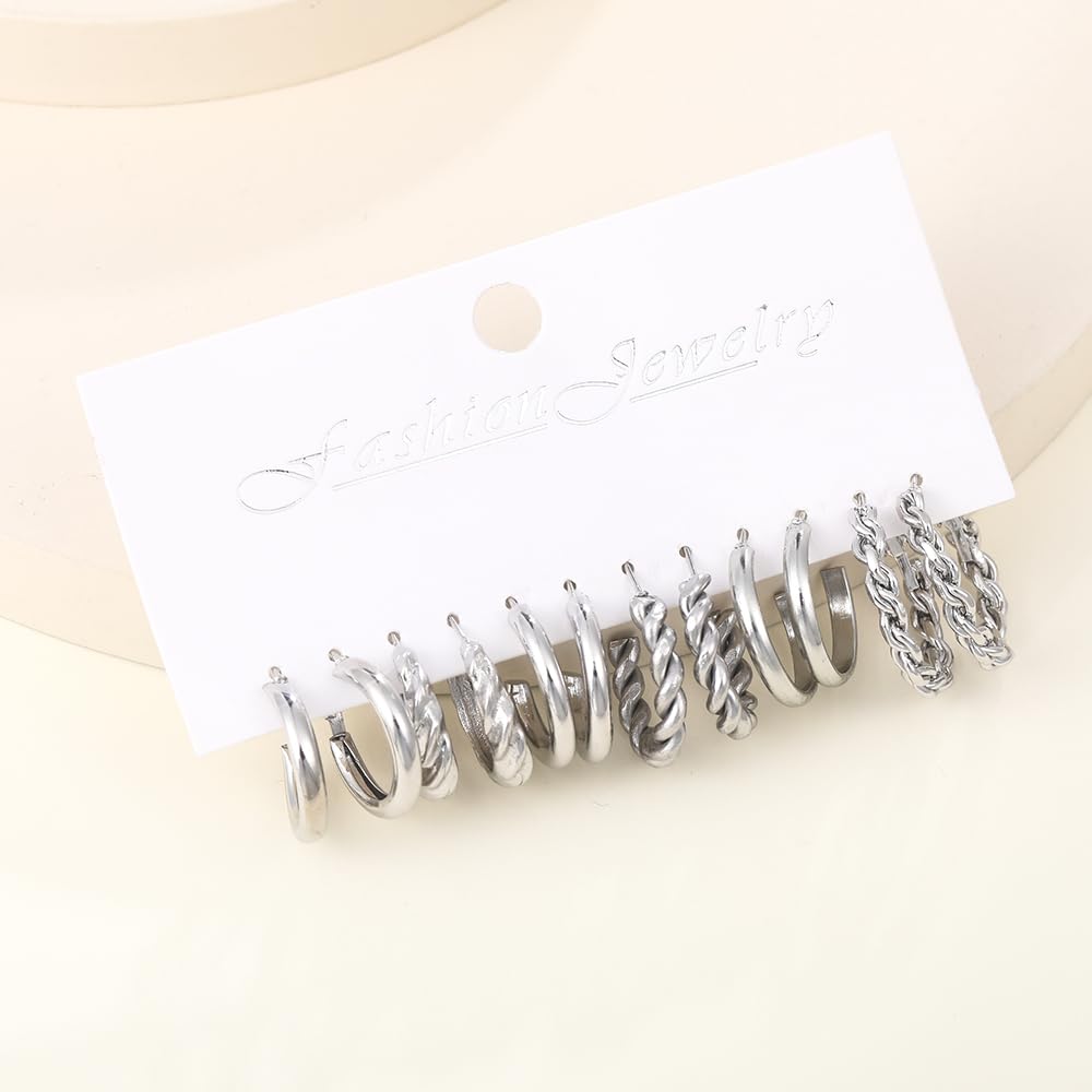 Shining Diva Fashion 6 Pairs Combo Set Latest Stylish Hoop Earrings for Women and Girls (15620er)