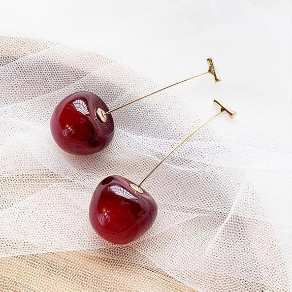 AVIGHNA's Trendy Round Korean Red Cherry Gold Plated Stem Dangle Earrings and these earrings offer a perfect blend of whimsy and sophistication. Whether for everyday wear or special occasions, these earrings will brighten your style with a pop of color an