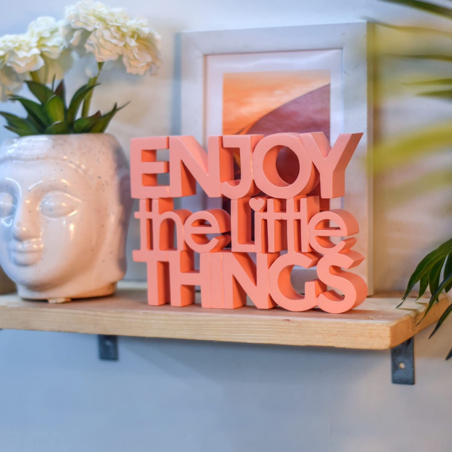 NUKKAD TALES Enjoy The Little Things - Pink Table Decor: Perfect for Home, Office, Desk, or Shelf. Quirky Room Decoration Showpiece for Birthday, Corporate Gifts, and Inspiring Wall Decor.