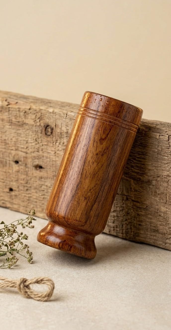 Wooden Cave Vijaysaar Wood Herbal Glass for Diabetes, Ayurvedic Tumbler, 90 ml Capacity, Natural Finish | Sugar Control Vijaysar Wood Glass for Diabetic Patients