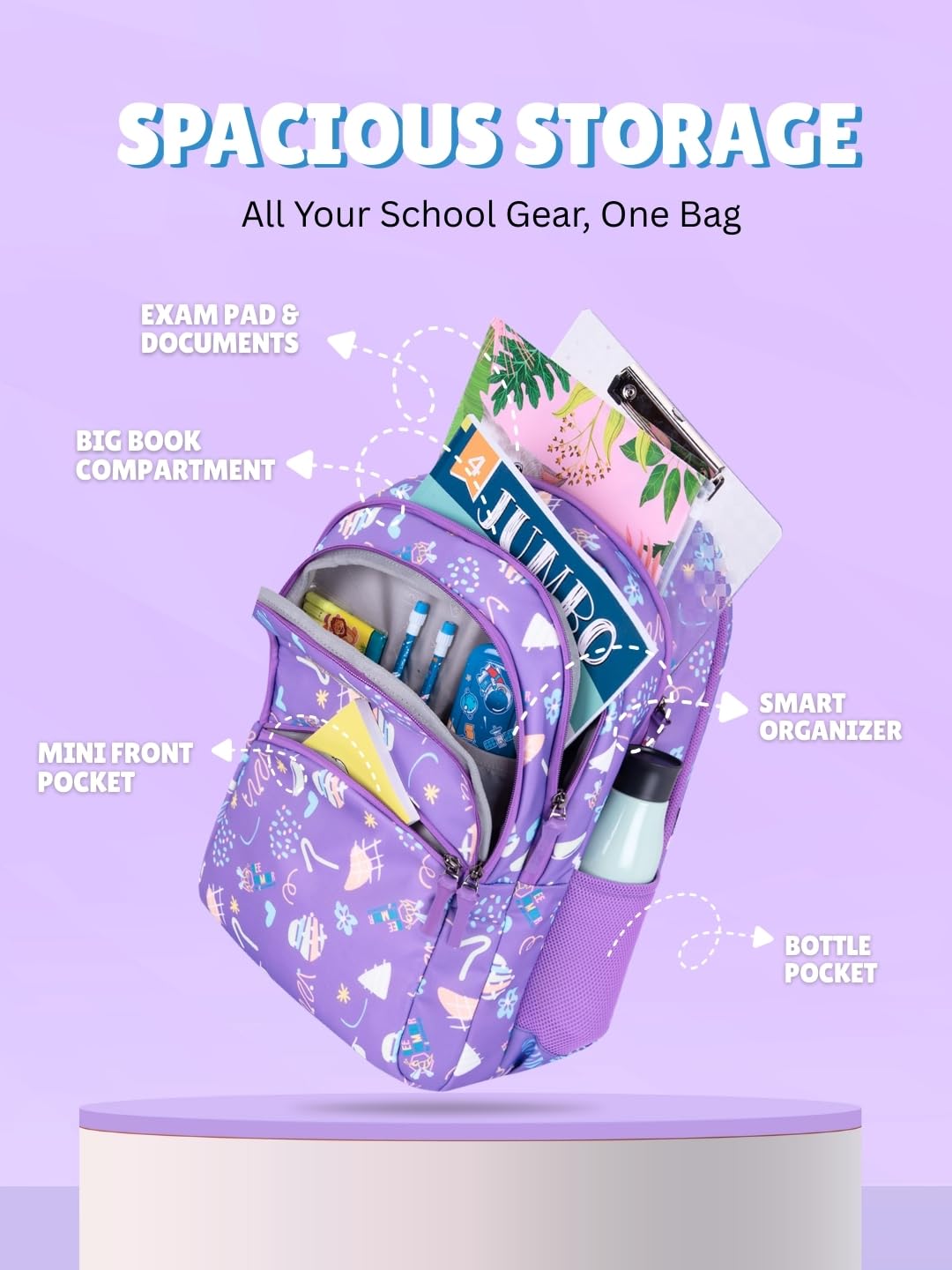 Bee Armour Lyra Sweet Treats 37L School Backpack – Black Ice Cream & Candy Fun Edition | For Kids (Girls & Boys) (Purple)