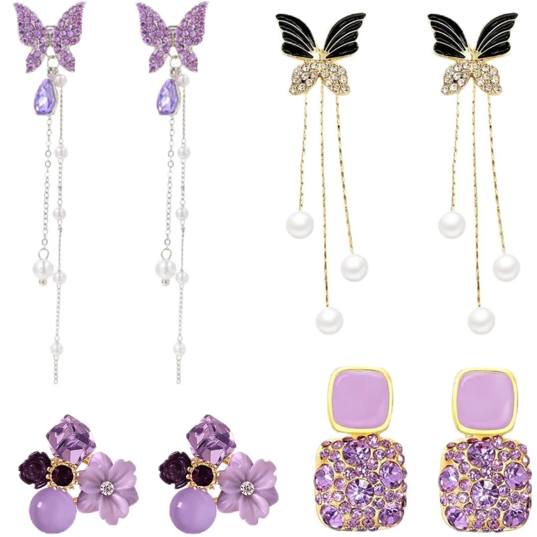 Elrose - 4 Pair of Korean Style Earrings for Girls| Earrings Combo Set for Women - Casual & Office Wearable Earrings