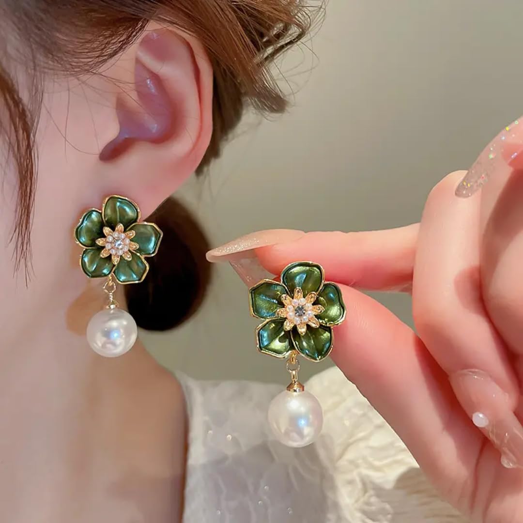 Estailo Fashion® Elegant Pearl Earrings Combo | Set of 3 – Wisdom, Flower & Minimal Style for Women
