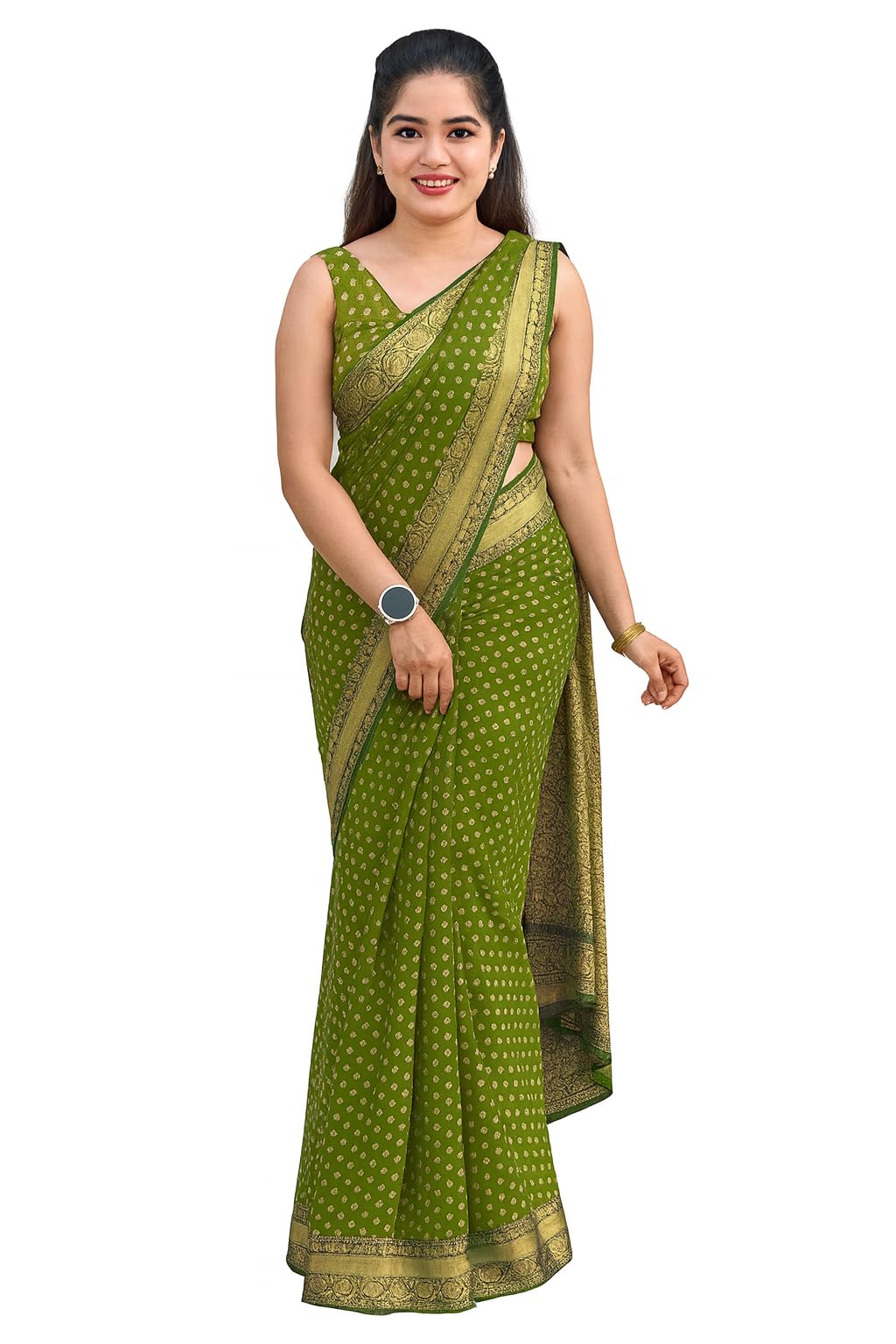 Shasmi Women's Mehndi Banarasi Pure Kanjivaram Silk Saree Soft new ladies Design Wear Pattu Sarees Latest 2026 Cotton Party Sari collections With Blouse Piece for Wedding sadi (PARI-236-MEHNDI)