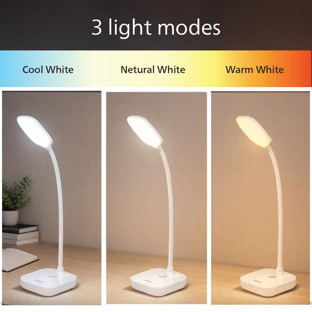 Philips 5W VION White LED Desk Light | 3-in-1 Study & Table Lamp | EyeComfort Technology | Adjustable Design | Energy Efficient LED Lamp for Study, Work & Reading | Pack of 1