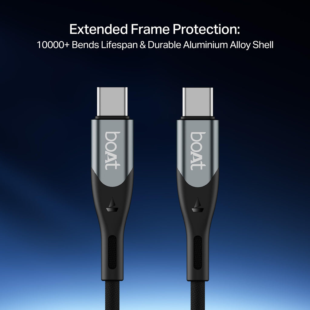 boAt Type C to C 65W Fast Charging Cable with 480 Mbps Data Transfer, Tangle-Free Cable in Premium Nylon Braided Design (Carbon Black)