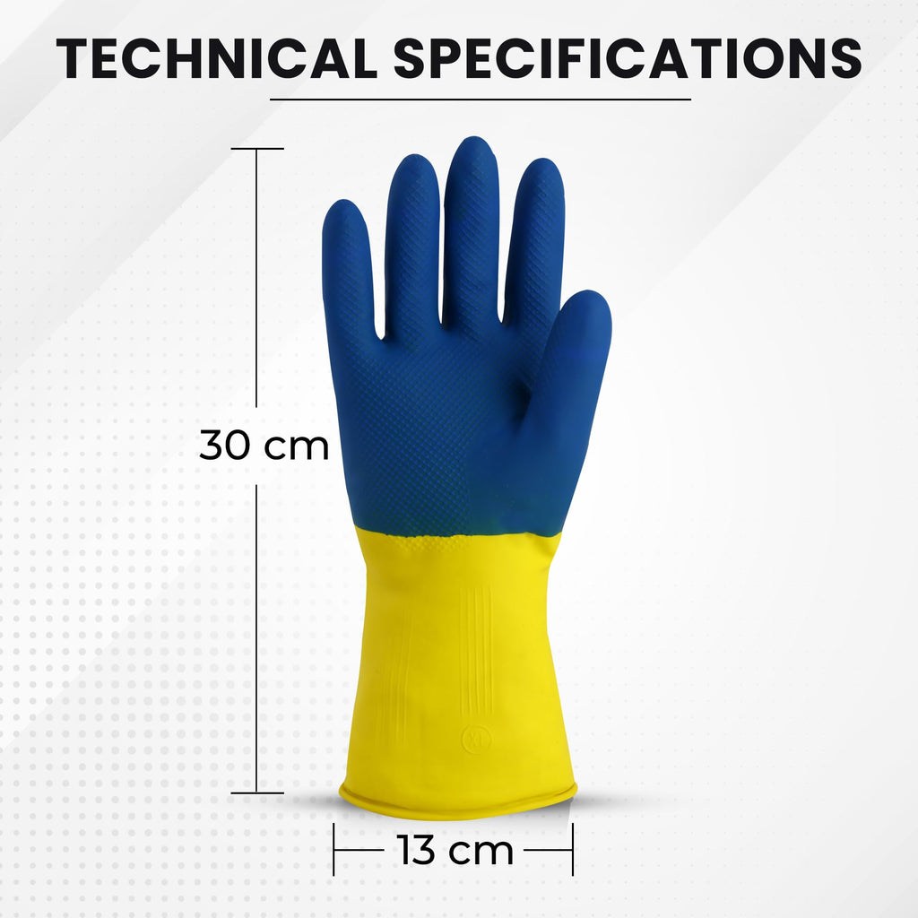 Robustt Heavy Duty Rubber Hand gloves - 1 Pair (Free Size, Multicolor) for Dishwashing, gardening, kitchen cleaning