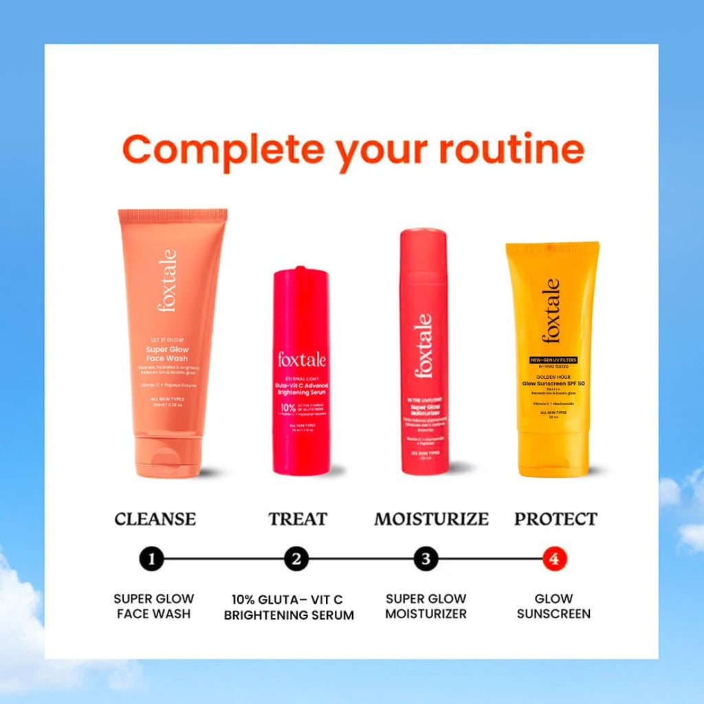 Foxtale Glow Sunscreen SPF 50 PA++++ with Vitamin C & Niacinamide, In-Vivo Tested, Sensitive-Skin Friendly, Made with 100% New-Gen Filters, Lightweight, Non-Greasy, No White Cast |For Men & Women 50ml