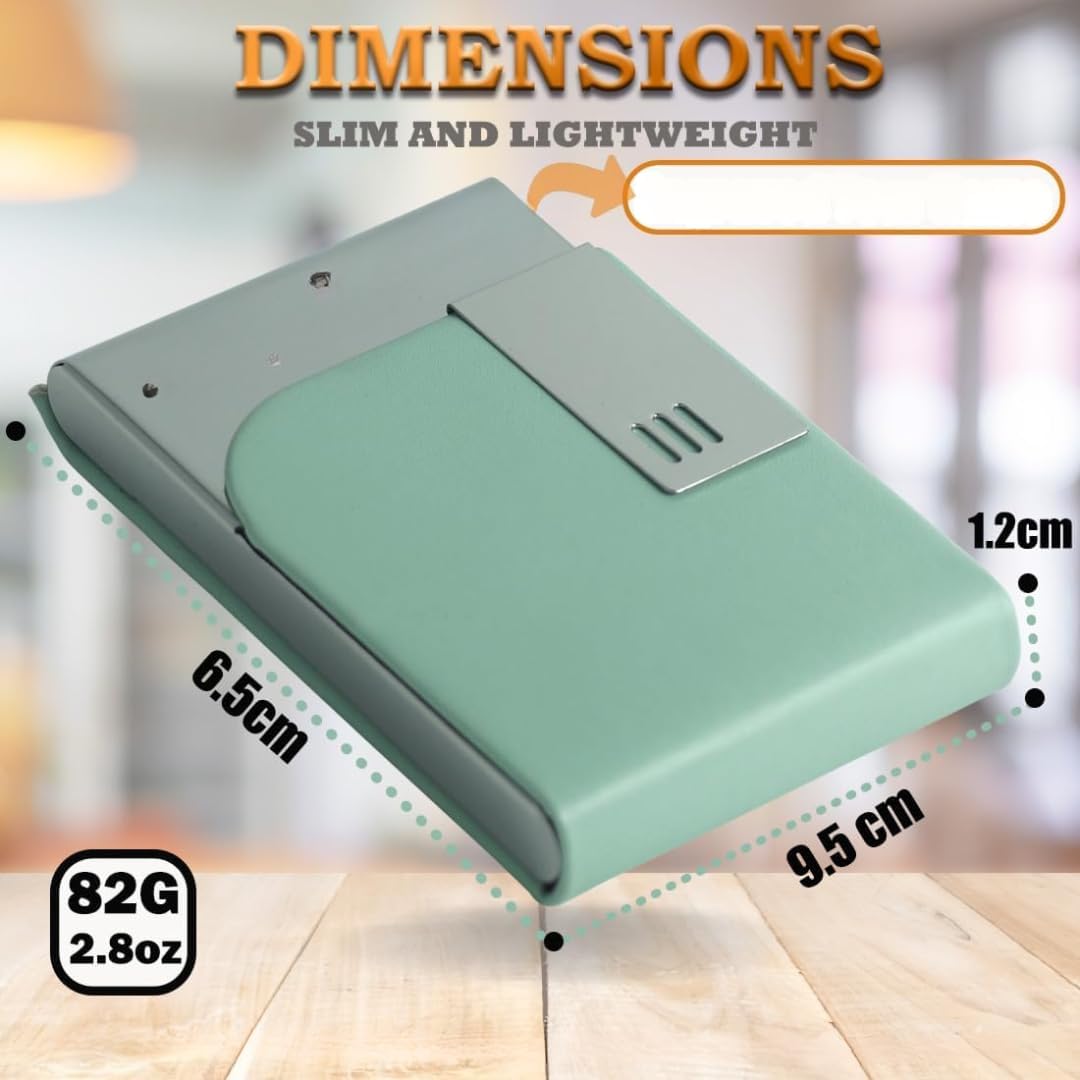 MARETTO Metal Card Holder for Men & Women | Leather Top RFID Blocking Card Case | Slim Business Card Holder | Credit/Debit/ATM Card Wallet | 9.5 x 6.5 cm Compact ID Card Holder (Green)