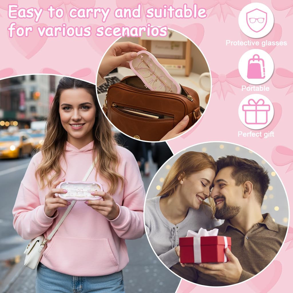 PROBEROS® Eyeglasses Case, Sunglasses Case Eyeglasses Storage Case Pink Cute Clear Eyeglasses Storage Box Portable Eyewear Organizer Holder