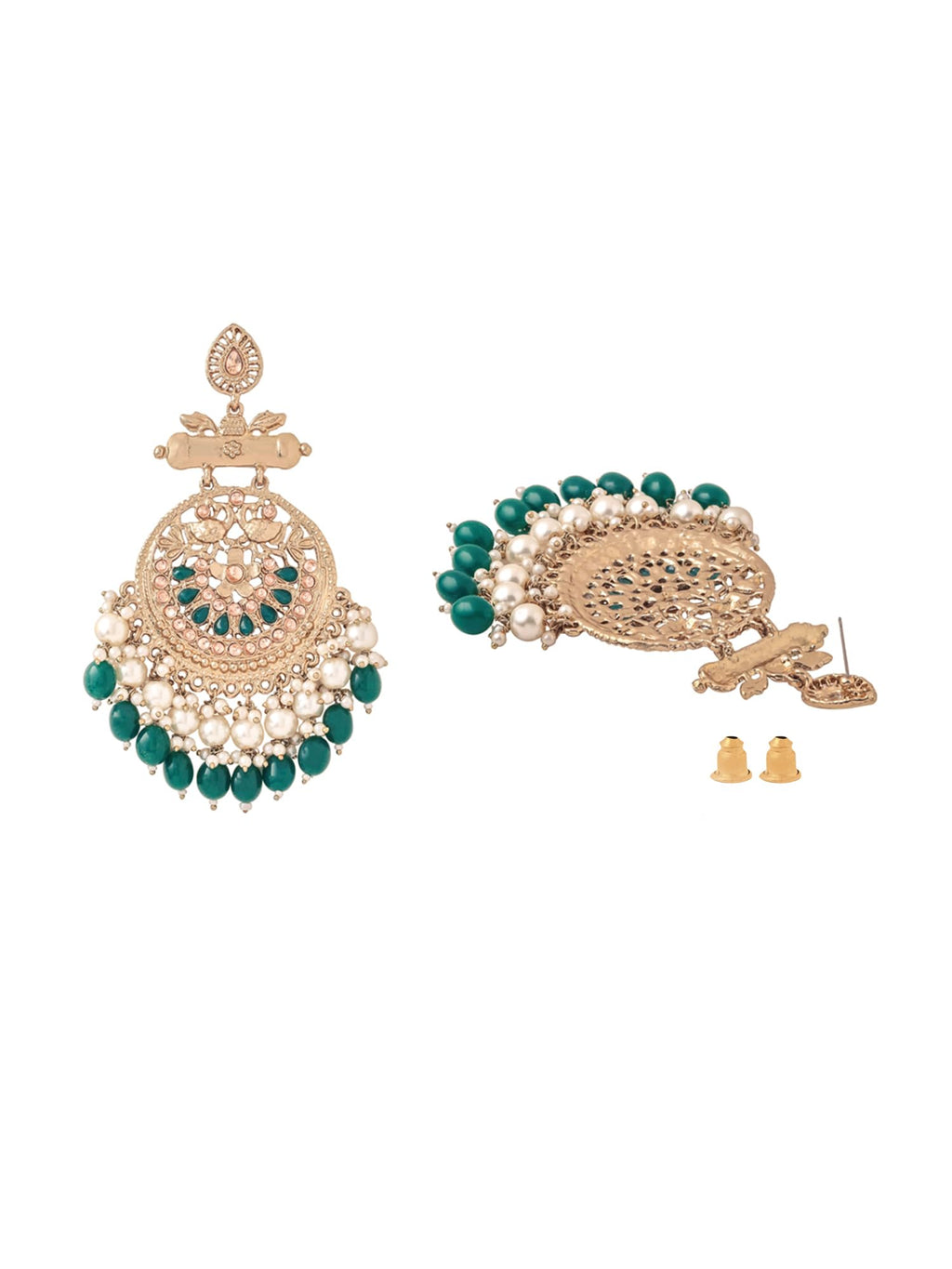 Yellow Chimes Ethnic Gold Plated Enamel Handpainted Design Stones Beads Traditional Chandbali Earrings for Women and Girls (Golden Green)
