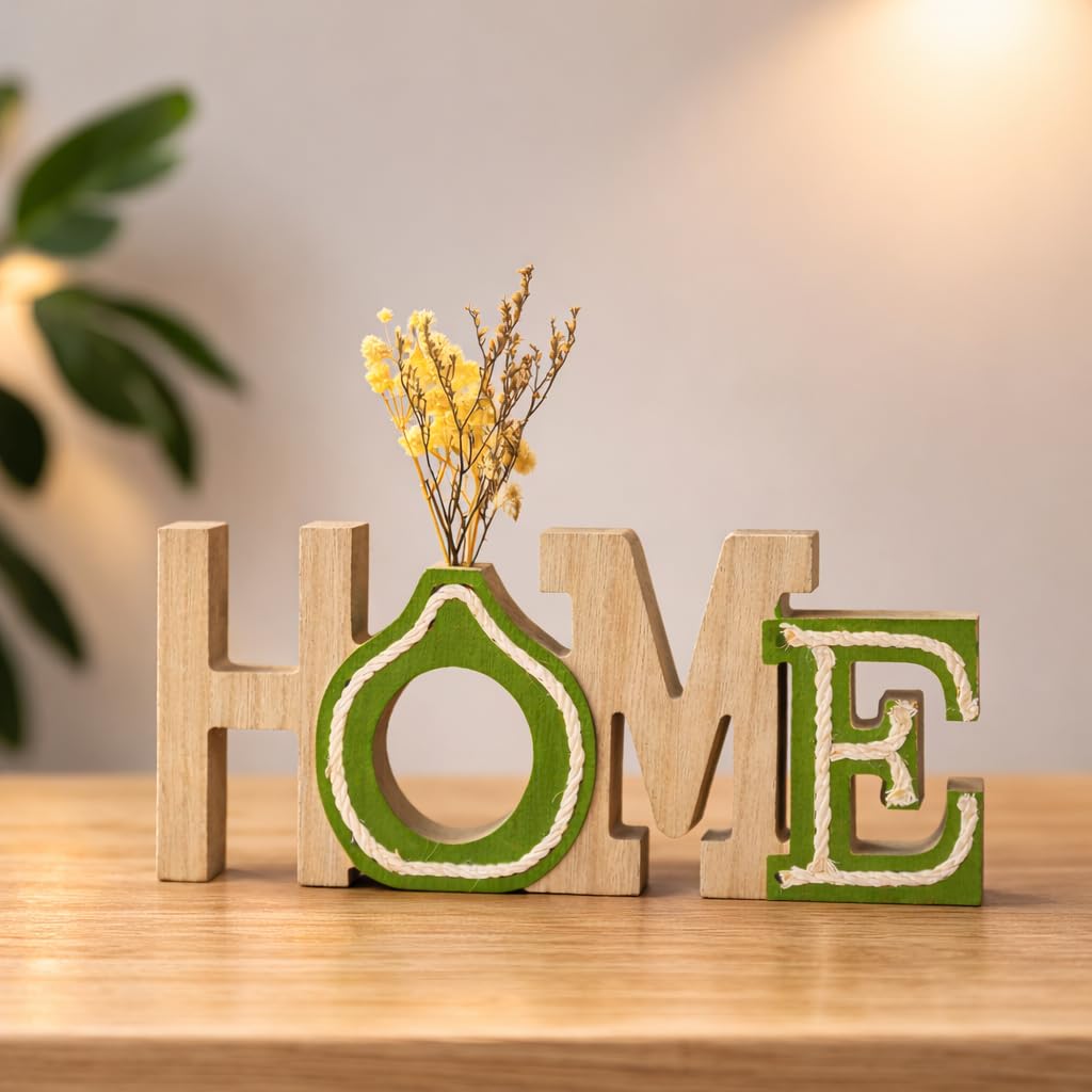 CraftVatika Home Decoration Items for Living Room, Wooden Decorative Showpiece for Home Decor, Tabletop Home Word Sign Showpiece, Aesthetic Wooden Table Decor Item, Housewarming Gift for Men Women