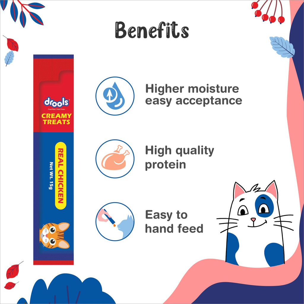 Drools All Life Stages Creamy Lickable Cat Treats 375g (15g x 25 Pieces, Jar) | Chicken Flavour | with Taurine for Heart & Vision Health | Creamy Texture | Irresistibly Tasty | Easy to Hand Feed