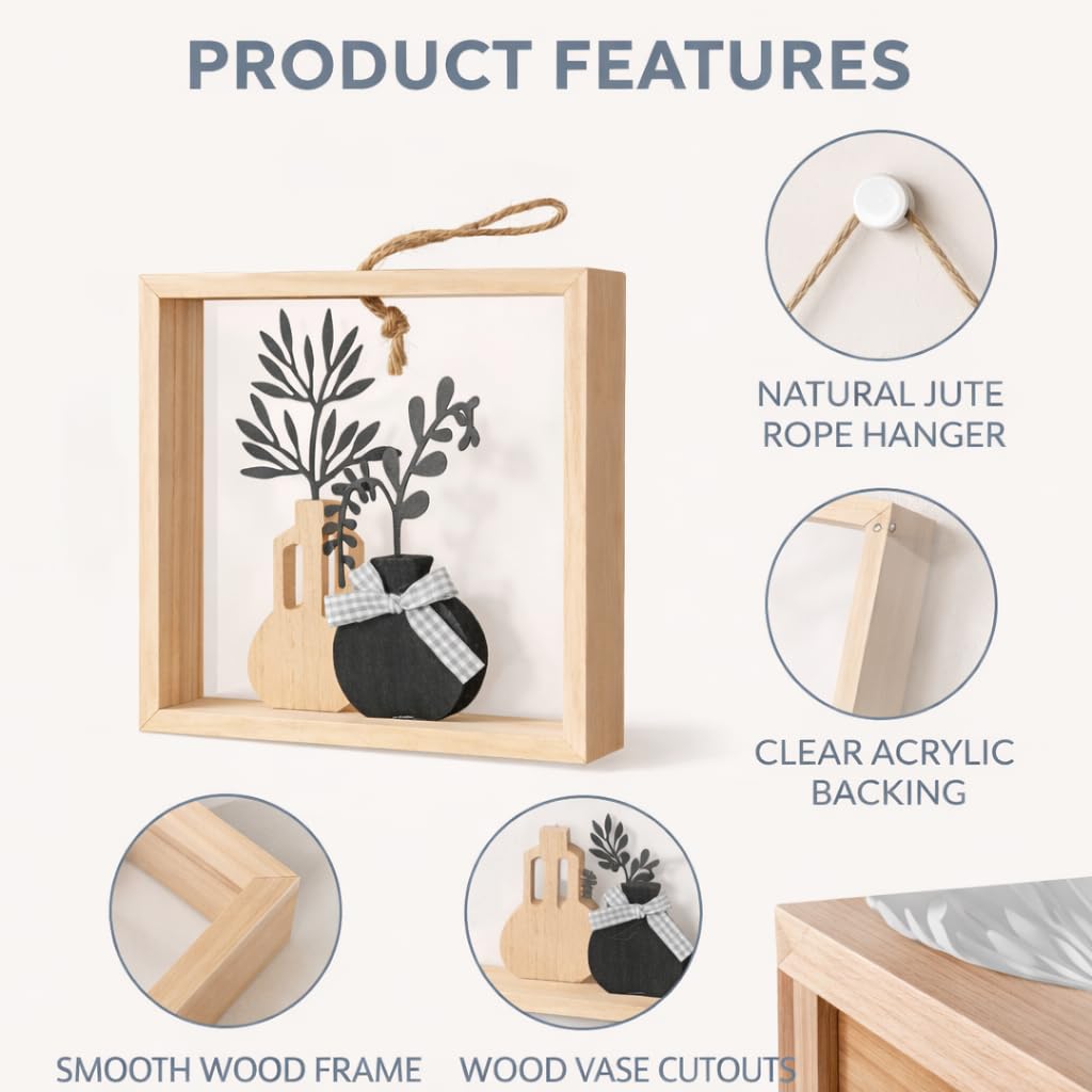 CraftVatika Wooden Frame Botanical Wall Decor for Home Decoration | Minimalist Hanging Frame with Artificial Plant Design | Decorative Wall Art for Living Room Bedroom Office Interior