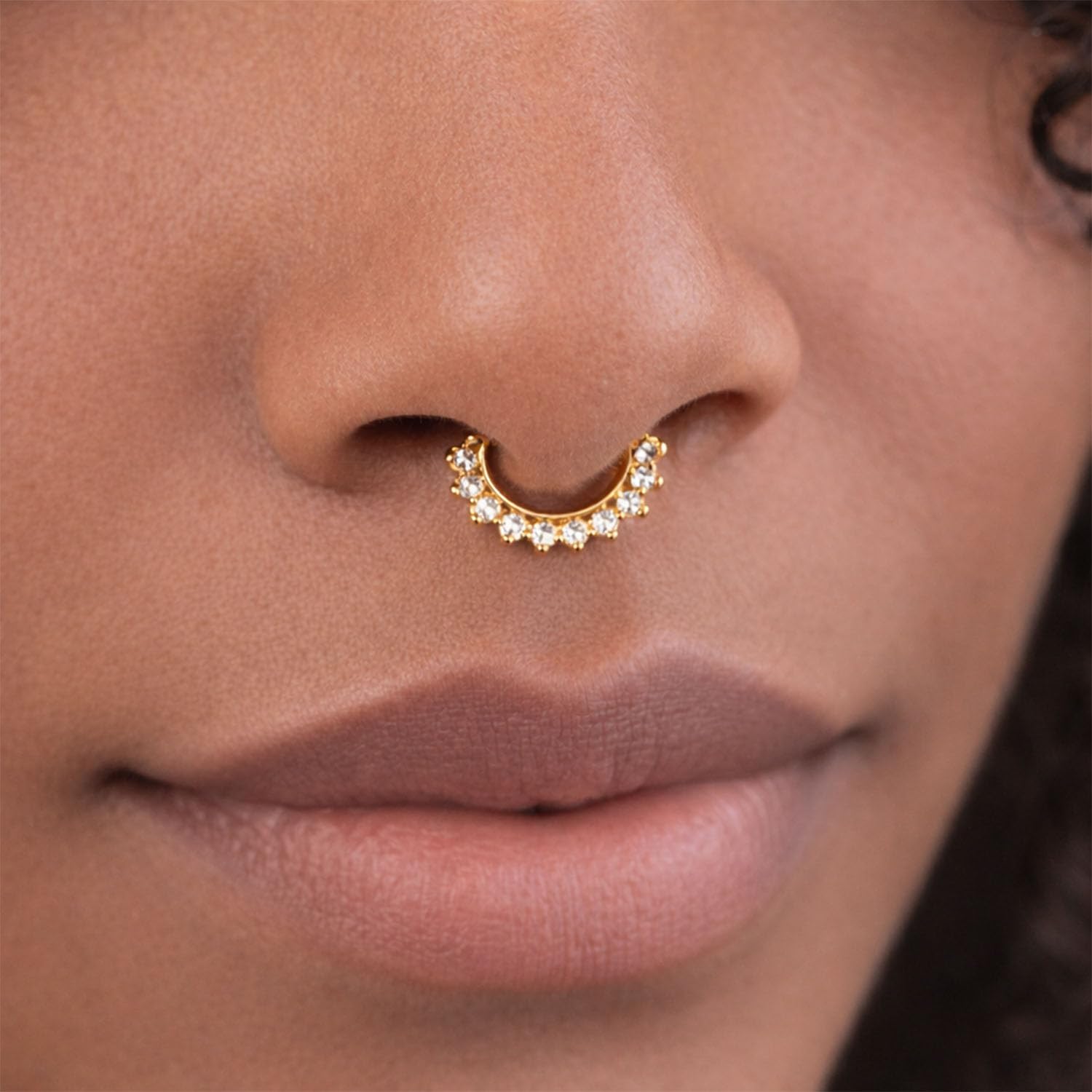 VAMA FASHIONS 18K Gold Plated Anti Tarnish AD Stone Without Piercing Clip On Middle Septum Nose Ring Horsehole Shape Nosepin Lightweight Fake Hoop Nosering for Women & Girls (Without Piercing Nosering)