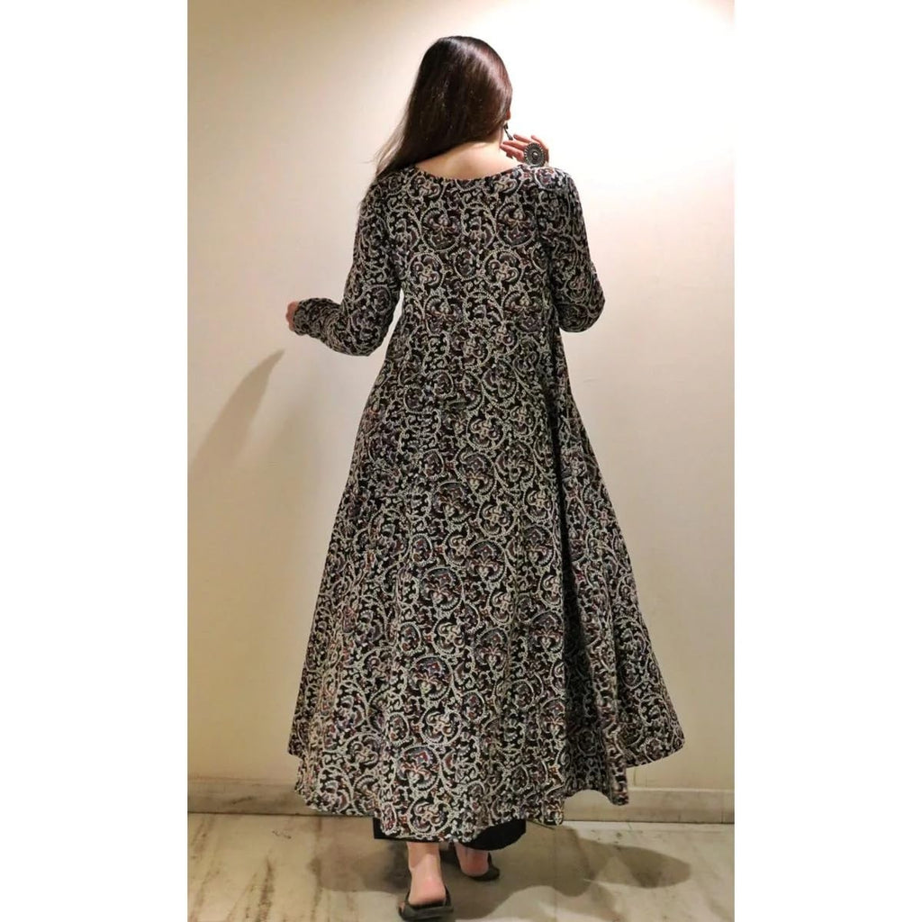 Nermosa Women Printed Anarkali Kurta and Pant Set with Dupatta | Printed Kurta Set | Cotton Suit | Women Kurta Sets | (IN, Alpha, XL, Standard, Black)