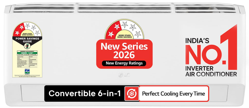 LG Essential Series, 0.8 Ton 2 Star,New star rated, Smart Inverter Split AC (Copper, Convertible 6-in-1 Cooling, Faster Cooling & Energy Saving, HD Filter with AntiVirus Protection, AS-Q11KNVE, White)