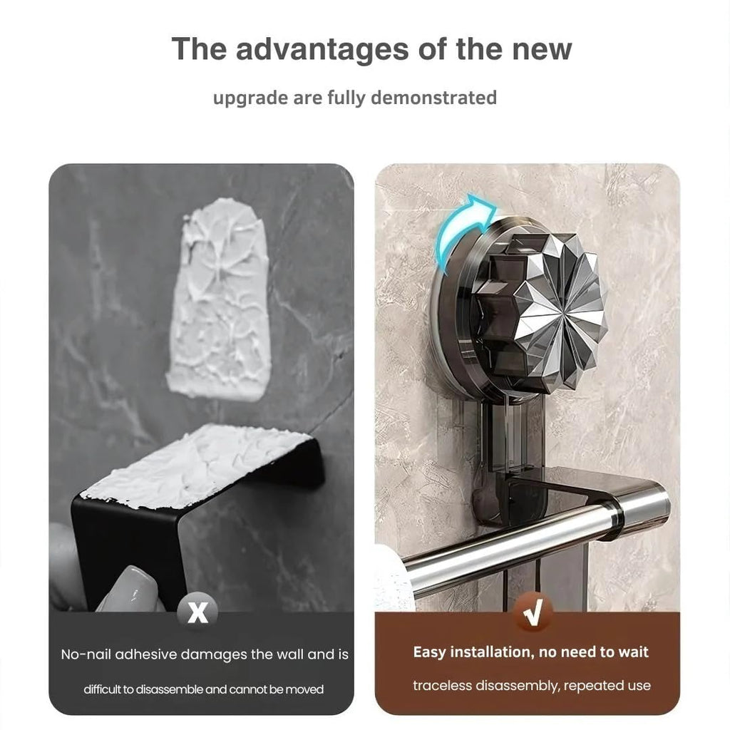 REWOP No-Drill Towel Rack for Bathroom, Towel Holder in Bathroom, Wall Mounted Bathroom Towel Rack – Suction Cup Double Rod Wall Shelf for Towels & Clothes (23 Inch)
