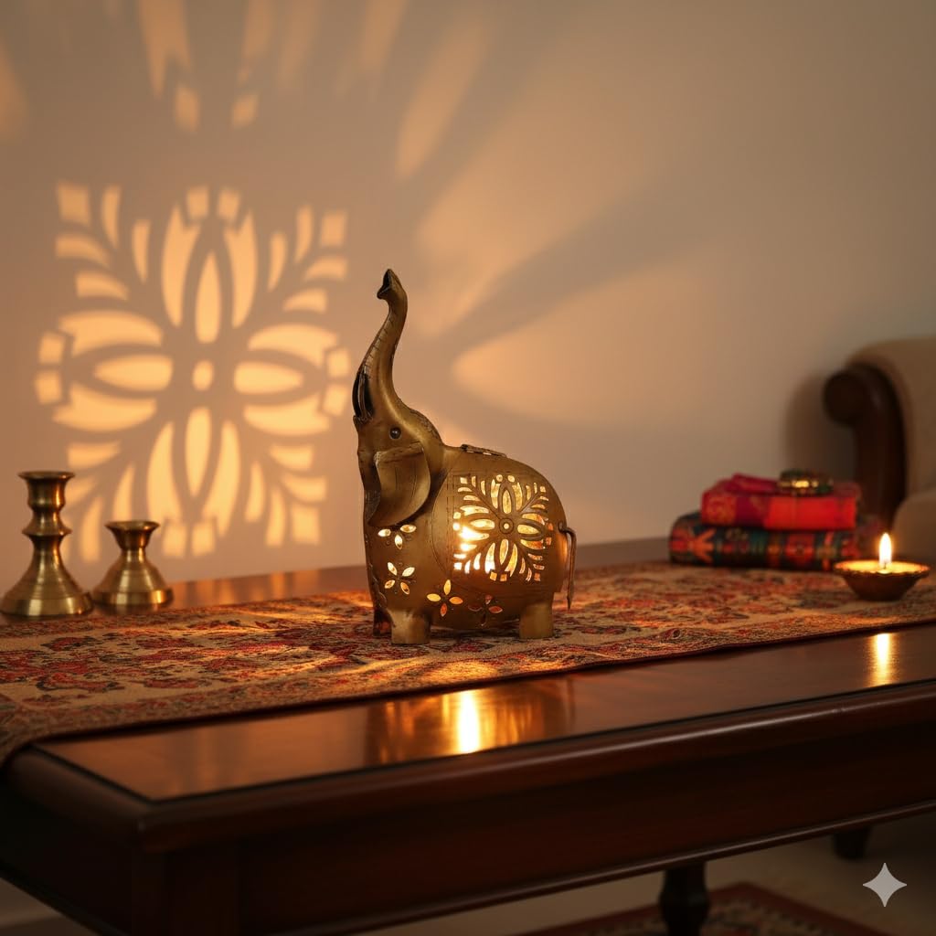 kraftcaar Metal Elephant Tealight Candle Holder and Showpiece | Decorative Iron Table Decor with Tea Light Stand | Traditional Home Accent for Dining Table | Festive, Diwali Gift Item