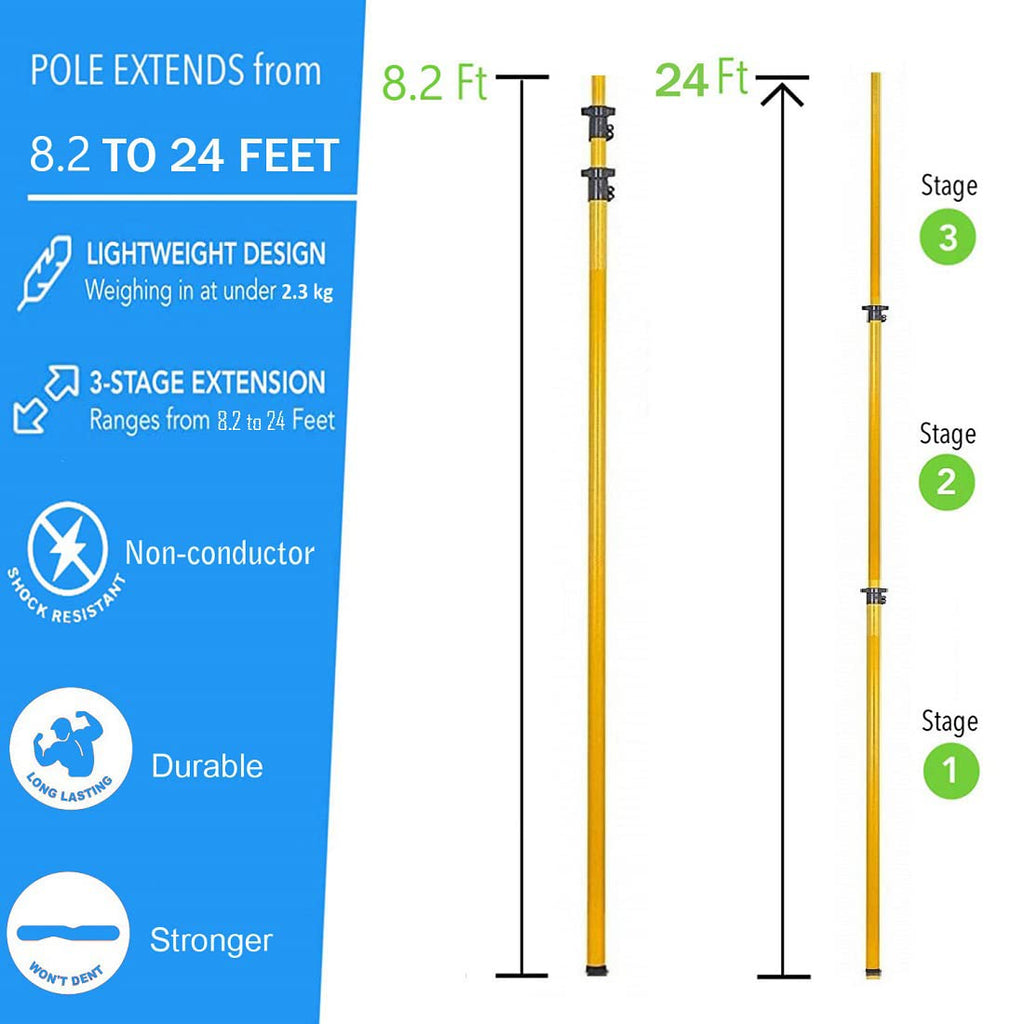 FESTEL Skytuch Shock Proof Multipurpose 8-to-24 Foot Extendable Telescopic Pole with (2 Attachments) Coconut Plucker, Mango Fruit Picker