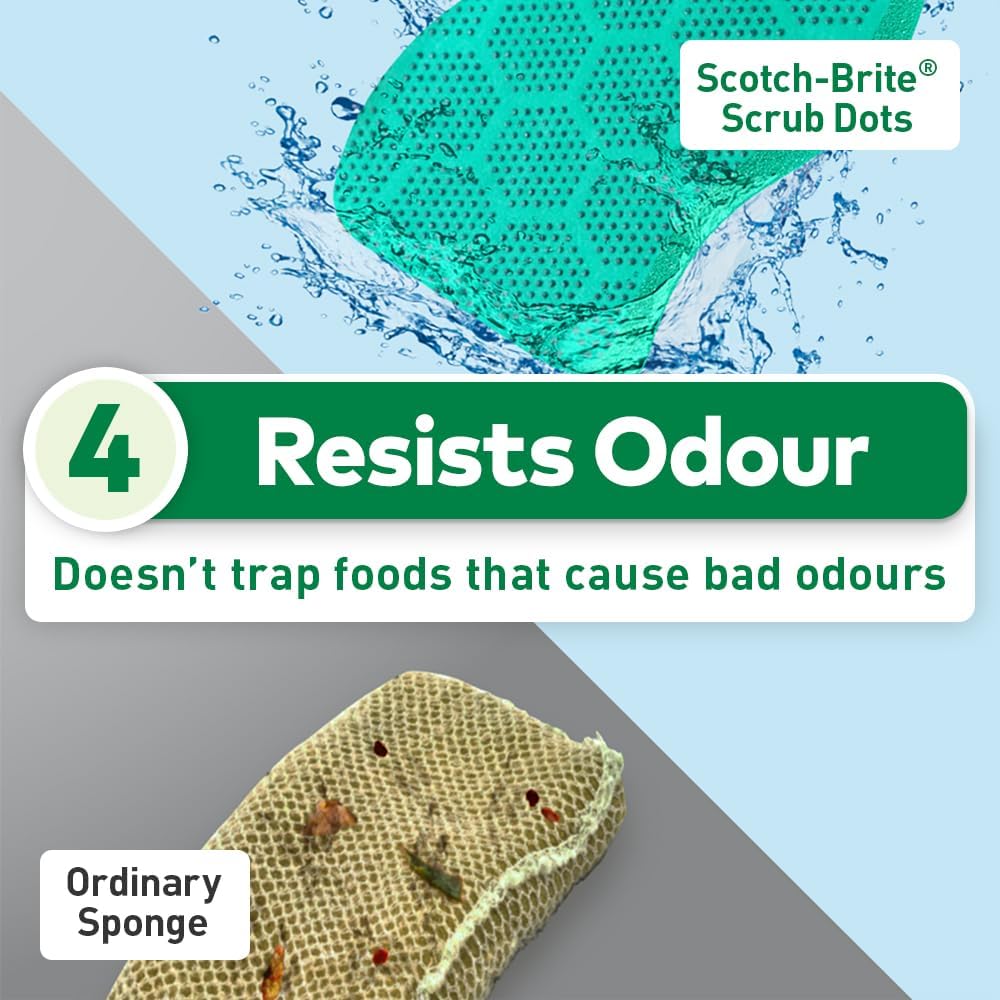 Scotch-Brite Heavy Duty Scrub Dots for Powerful Scrubbing, Suitable for Iron Cast, Stainless Steel & Non-Coated Cookware, Rinses Clean and Stays Odor Free (2 Pieces)