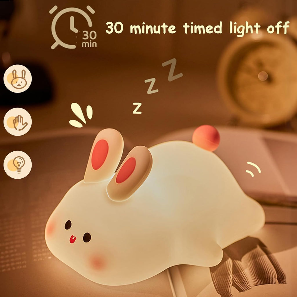 One94Store Kids Cute Little Rabbit Touch Silicone Night Lamp – Rechargeable LED Bedside Lamp for Children's Bedroom, Romantic Decor, Valentine Day Gift, Love Gift for Her, Couple Gift