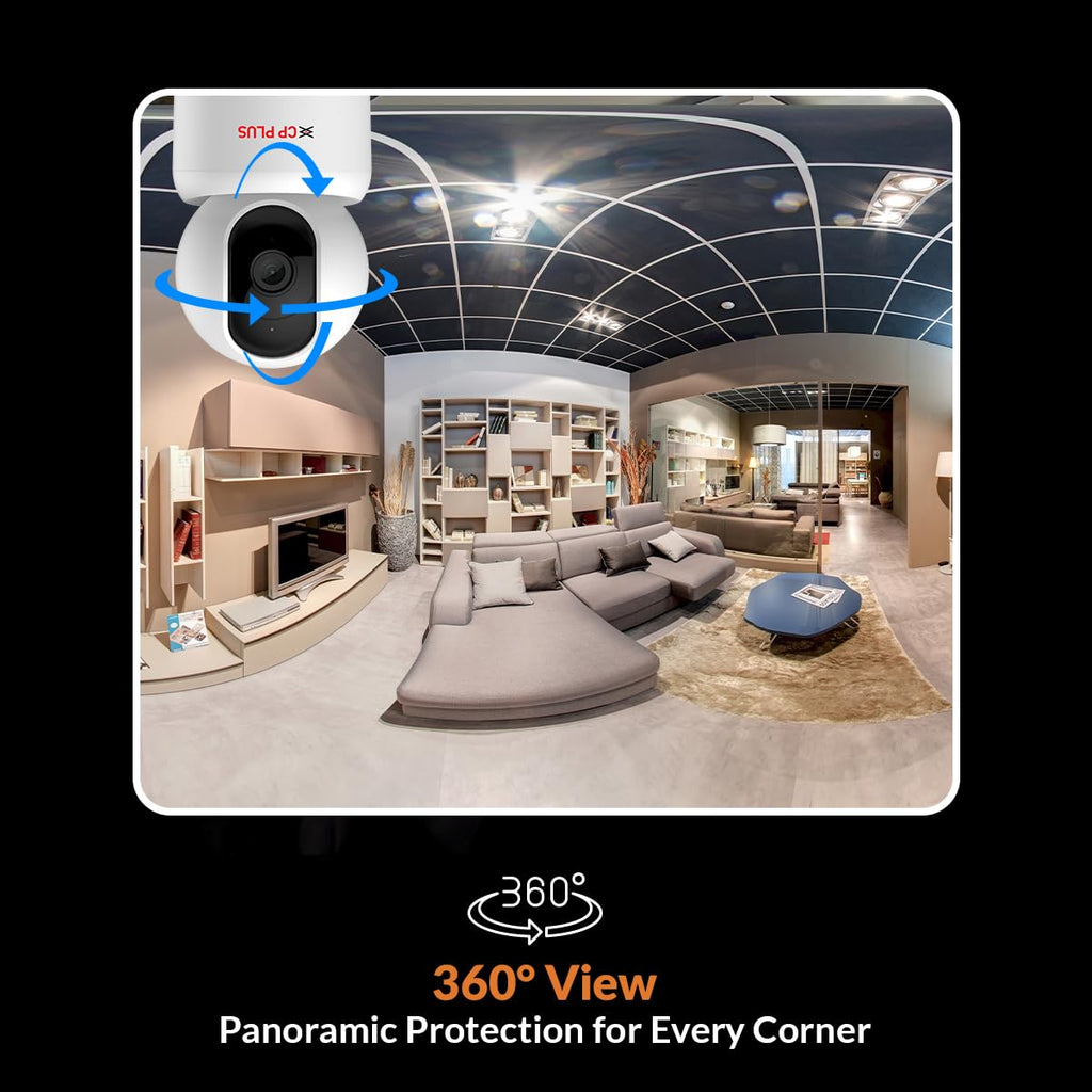 CP PLUS 3MP Smart Wi-Fi CCTV Camera | 360° Pan & Tilt | CTC Cyber Secure Tech | View & Talk | Smart Detection Suite | Night Vision | Cloud Storage | Supports OK Google | CP-E35Q