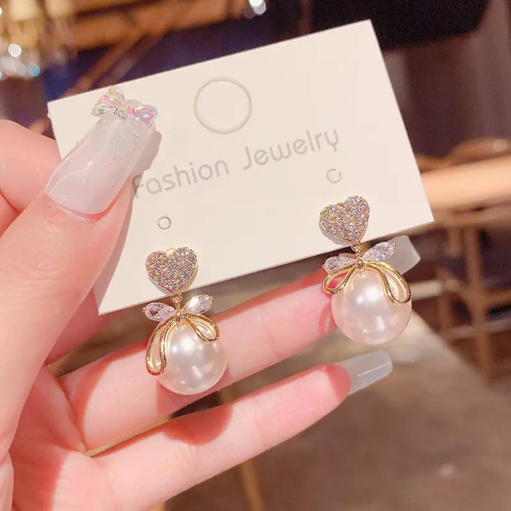 Estailo Fashion® Elegant Pearl Earrings Combo | Set of 3 – Wisdom, Flower & Minimal Style for Women