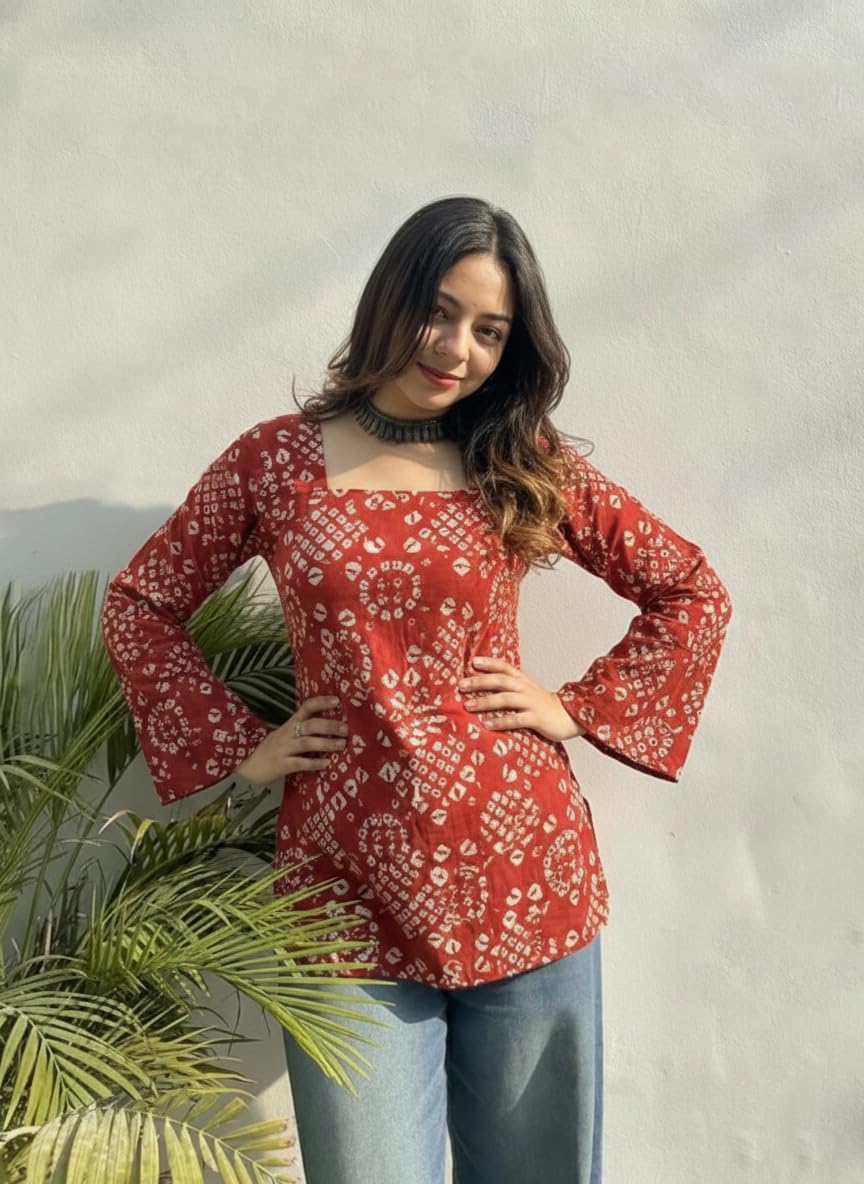 ANNI Designer Women's Viscose Blend Printed Short Kurti (NABILA RED_S_Red_Small)