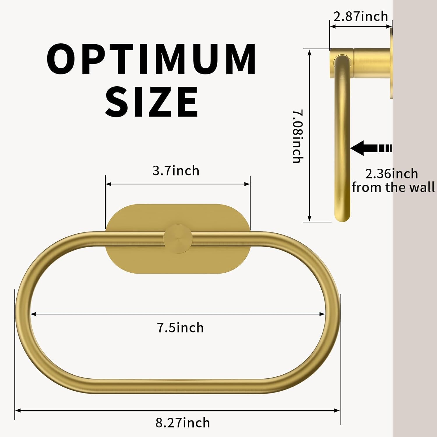 Oslen Self Adhesive Towel Holder for Bathroom Gold Finish No Drill Hand Towel Ring Stainless Steel and Zinc Alloy Self Adhesive Towel Hanger for Bath, Kitchen