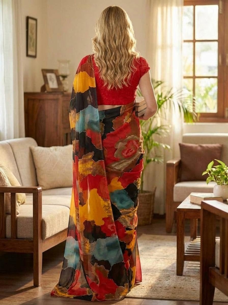 ANAND SAREES Printed Georgette Saree With Unstitched Blouse Piece -AI_LR_1819_1