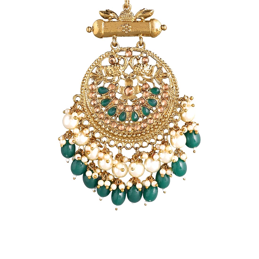 Yellow Chimes Ethnic Gold Plated Enamel Handpainted Design Stones Beads Traditional Chandbali Earrings for Women and Girls (Golden Green)