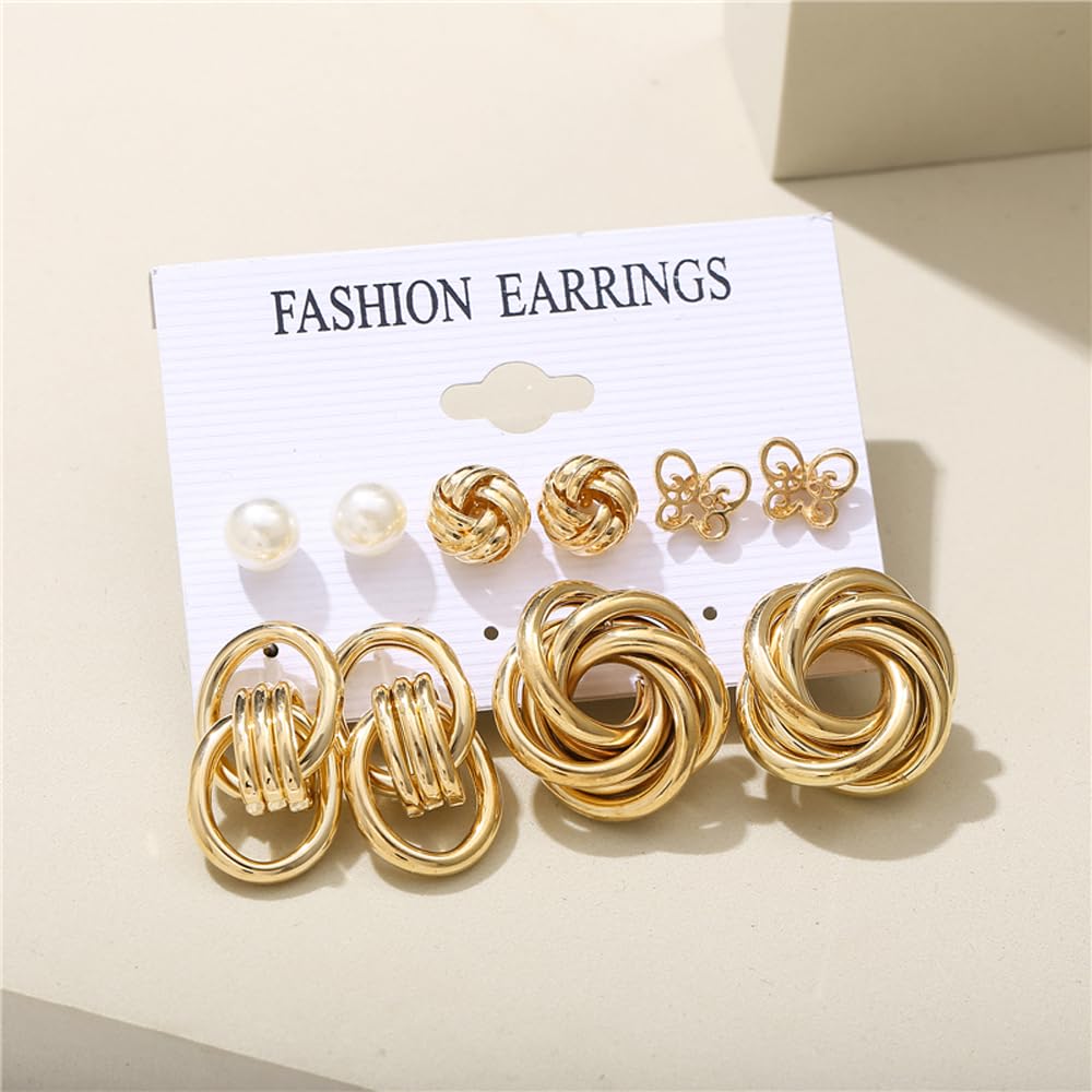 Shining Diva Fashion 11 Pairs Combo Set Latest Stylish Hoop Stud Earrings for Women and Girls (Gold) (14949er)