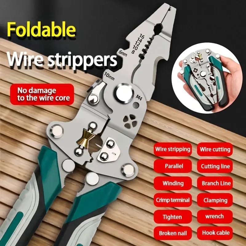 20-in-1 Multifunctional Stainless Steel Wire Cutter Foldable Wire Stripper Crimper Cable Cutter Pliers Non slip Grip for Cutting Electrical Stripping Tool & Crimping Tool with [LED Voltage Tester Pen]