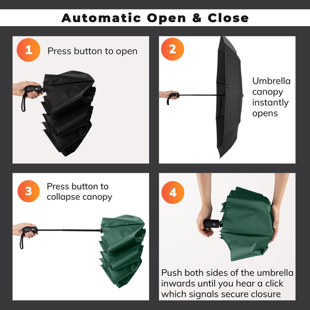 PANCA Windproof Automatic Open Close Travel Umbrella for Men & Women | Compact 3 Fold Rain Umbrella with 8 Reinforced Ribs | Portable Folding Umbrella for Office, Travel & Outdoor (Maroon)