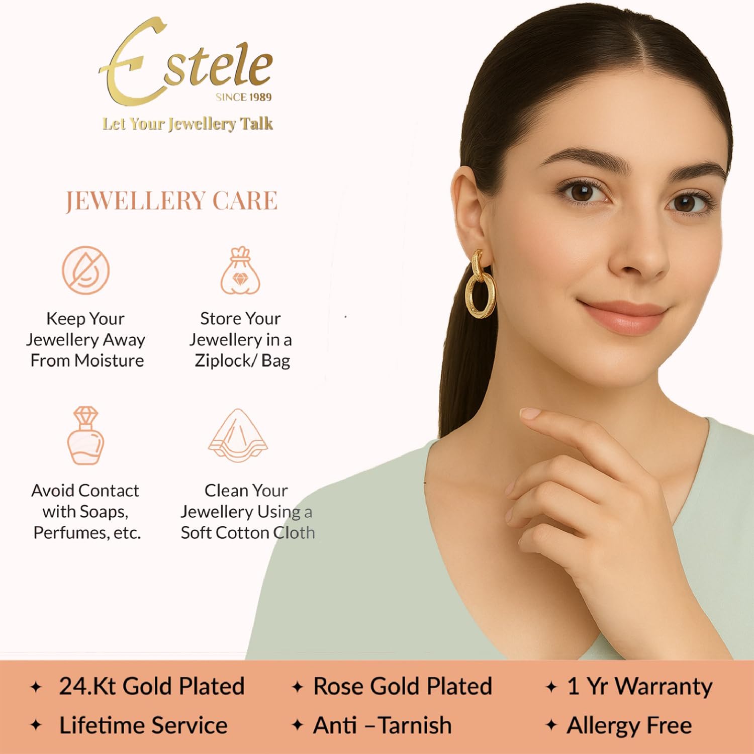 Estele 24Kt Rose Gold And Silver Plated White Austrian Crystal Stone Dangle & Drop Earrings For Girls and Women